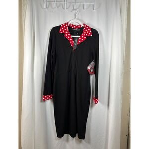 HOMEEYE Women's Black Red Polka Dot Collar Cuff Long Sleeve Dress Plus Size 12